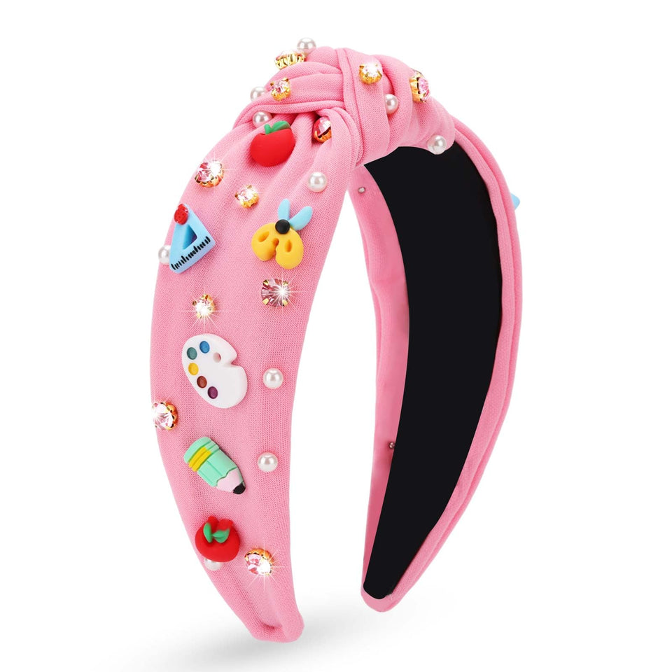 CTZENWAY pink knotted headband with crystals enhances classroom style and comfort.