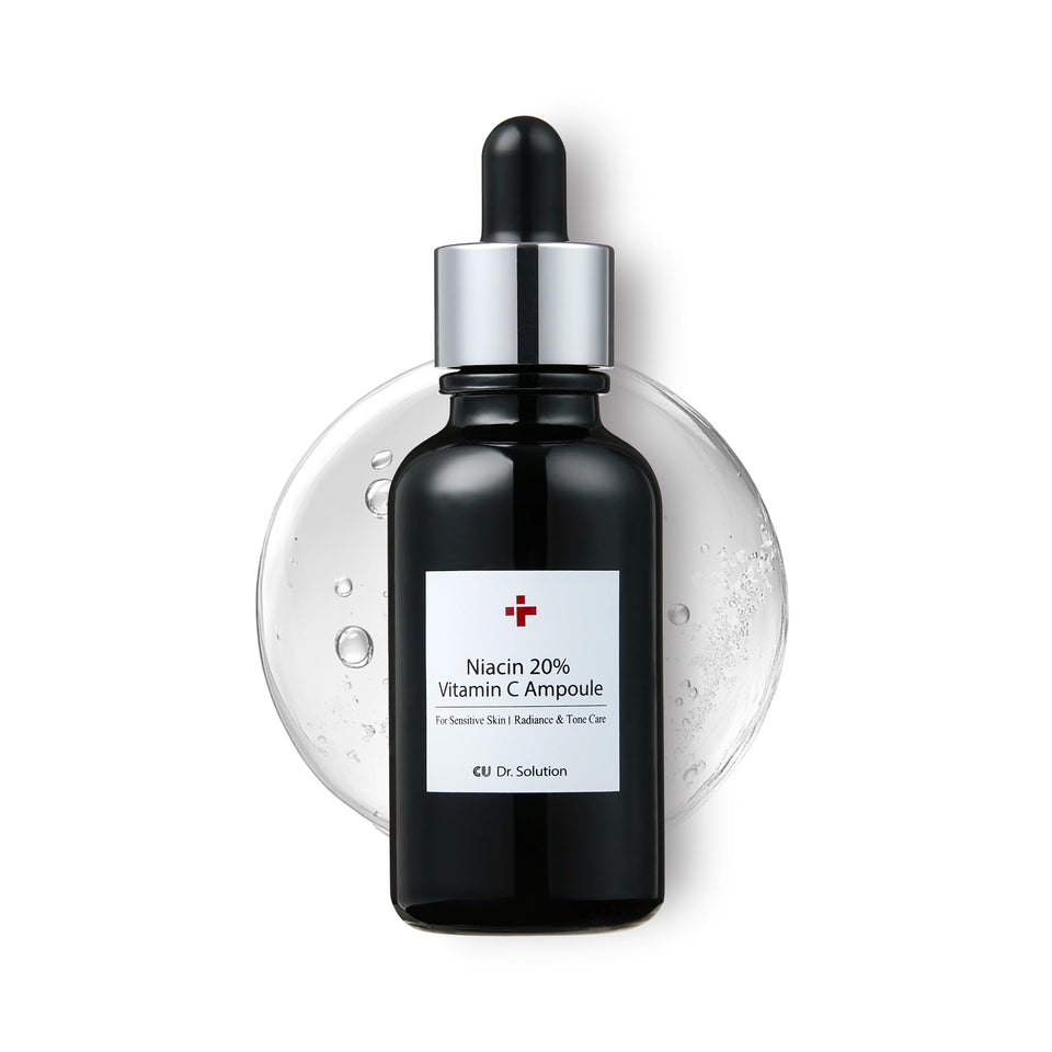 CU DR. SOLUTION Niacinamide 20% ampoule bottle for smoother, more radiant skin.