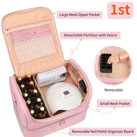 CUBETASTIC double-layer bag in pink organizes bottles and tools efficiently.