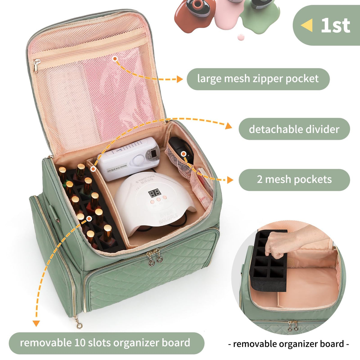 Cubetastic double-layer design for organized nail supplies and a lamp.