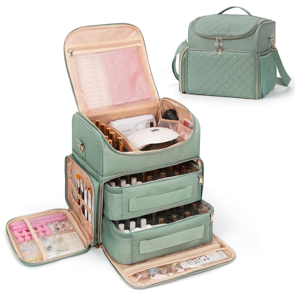 Cubetastic extra-large nail polish organizer bag showing high bottle capacity for pros.