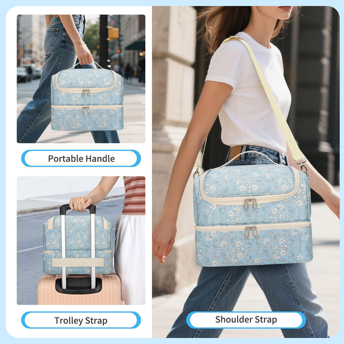 Cubetastic multi-carry options with top handle and adjustable strap.