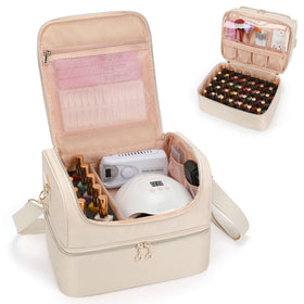 CUBETASTIC Nail Polish Organizer with 45-slot capacity keeps bottles neatly organized for travel.