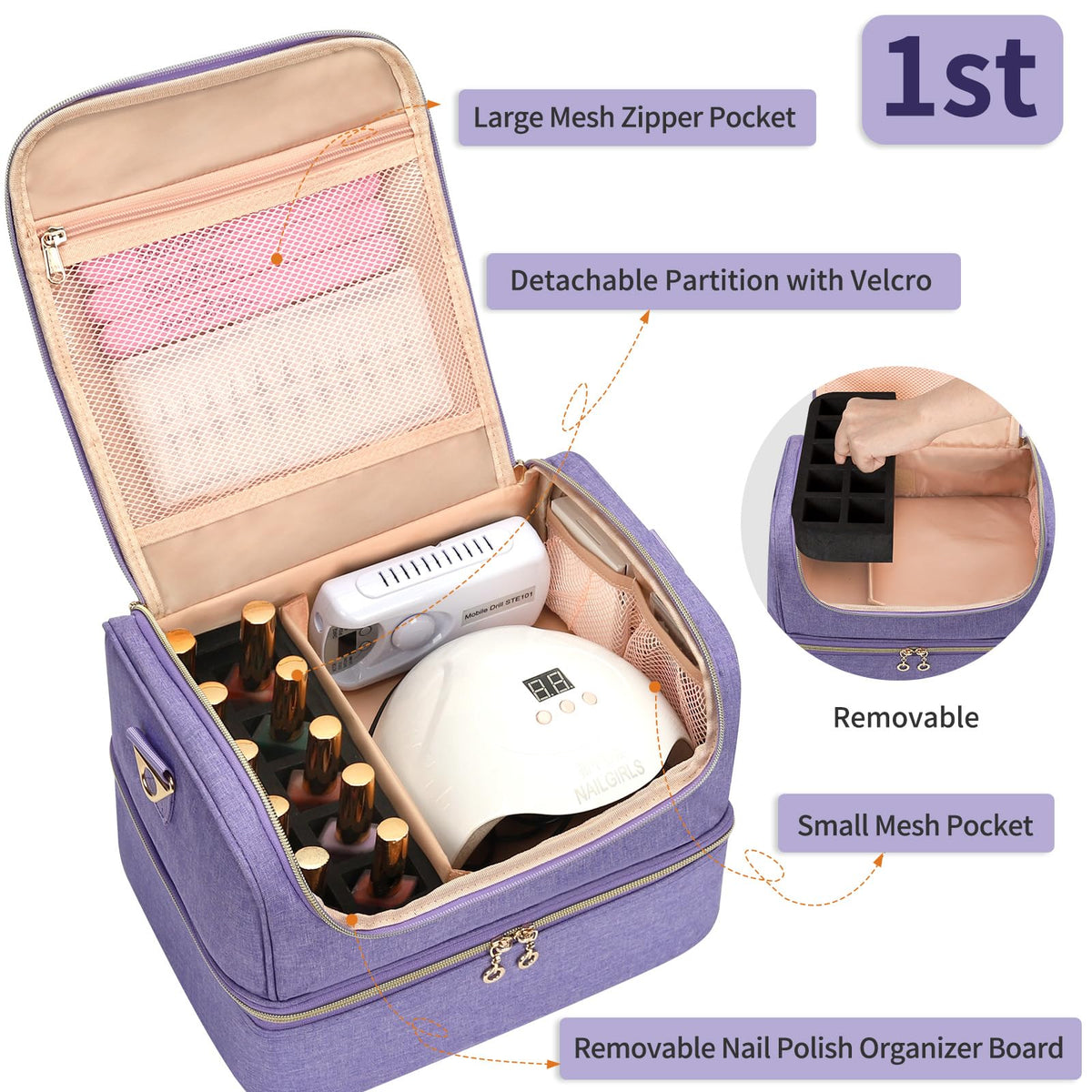 CUBETASTIC case open to reveal organized bottle slots and tools.