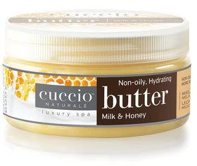 Cuccio Milk and Honey Butter Blend tub delivering rich skin hydration.