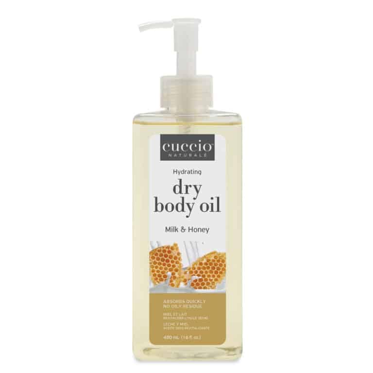 Cuccio Naturale Hydrating Dry Body Oil Milk & Honey bottle, fast-absorbing hydration for smooth skin