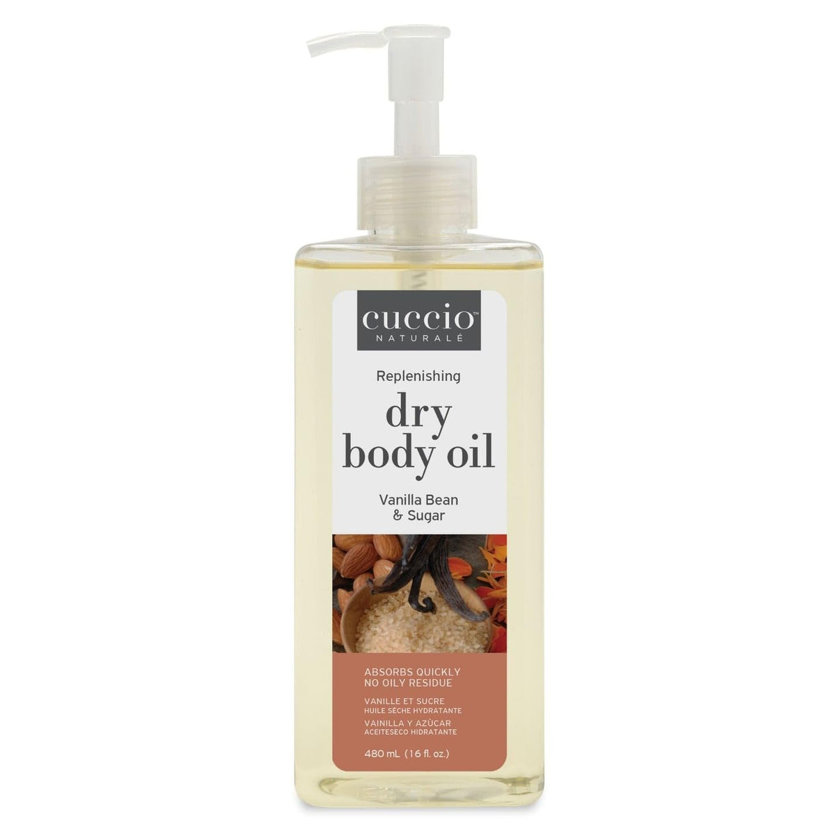 Cuccio Naturale Hydrating Dry Body Oil with vanilla bean and sugar for daily moisture and glow