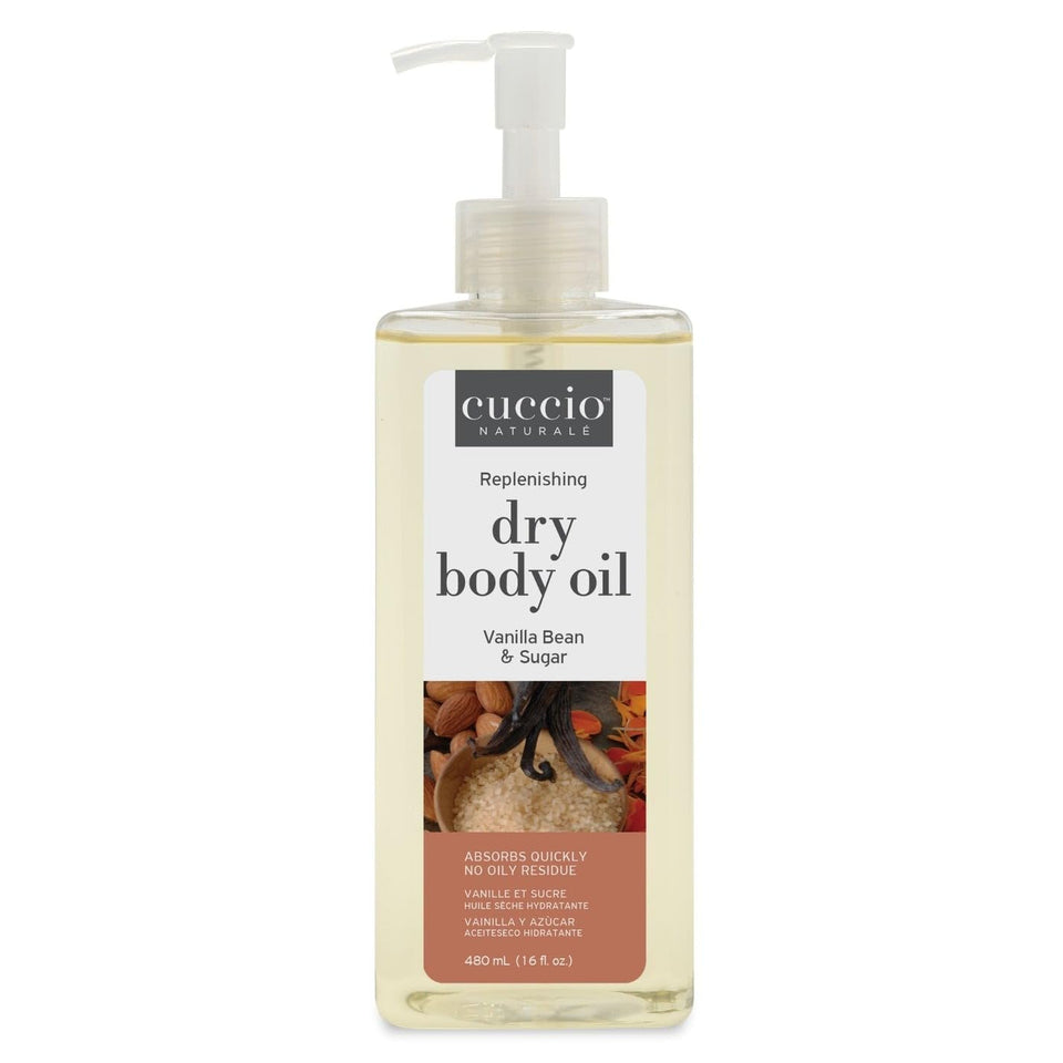 Cuccio Naturale Hydrating Dry Body Oil with vanilla bean and sugar for daily moisture and glow