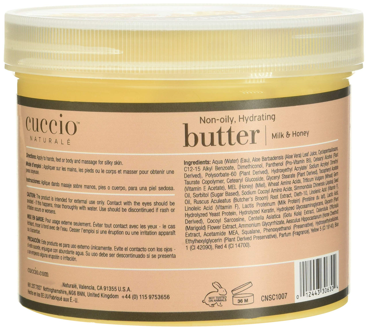 Cuccio Naturale Milk & Honey Butter Blend tub with creamy texture for daily body care.
