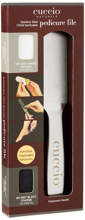 Cuccio Naturale pedicure file with ergonomic handle for precise filing at home.