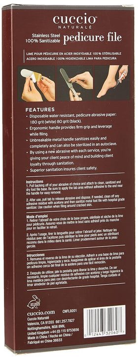 Cuccio Naturale pedicure file in use, smoothing rough skin with a steady grip.