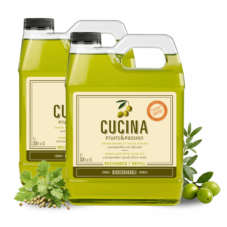 Cucina coriander-olive-tree hand soap refill bottle, vegan and biodegradable for kitchen use