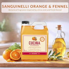 Cucina label closeup shows vegan, biodegradable formula for daily kitchen and bathroom use