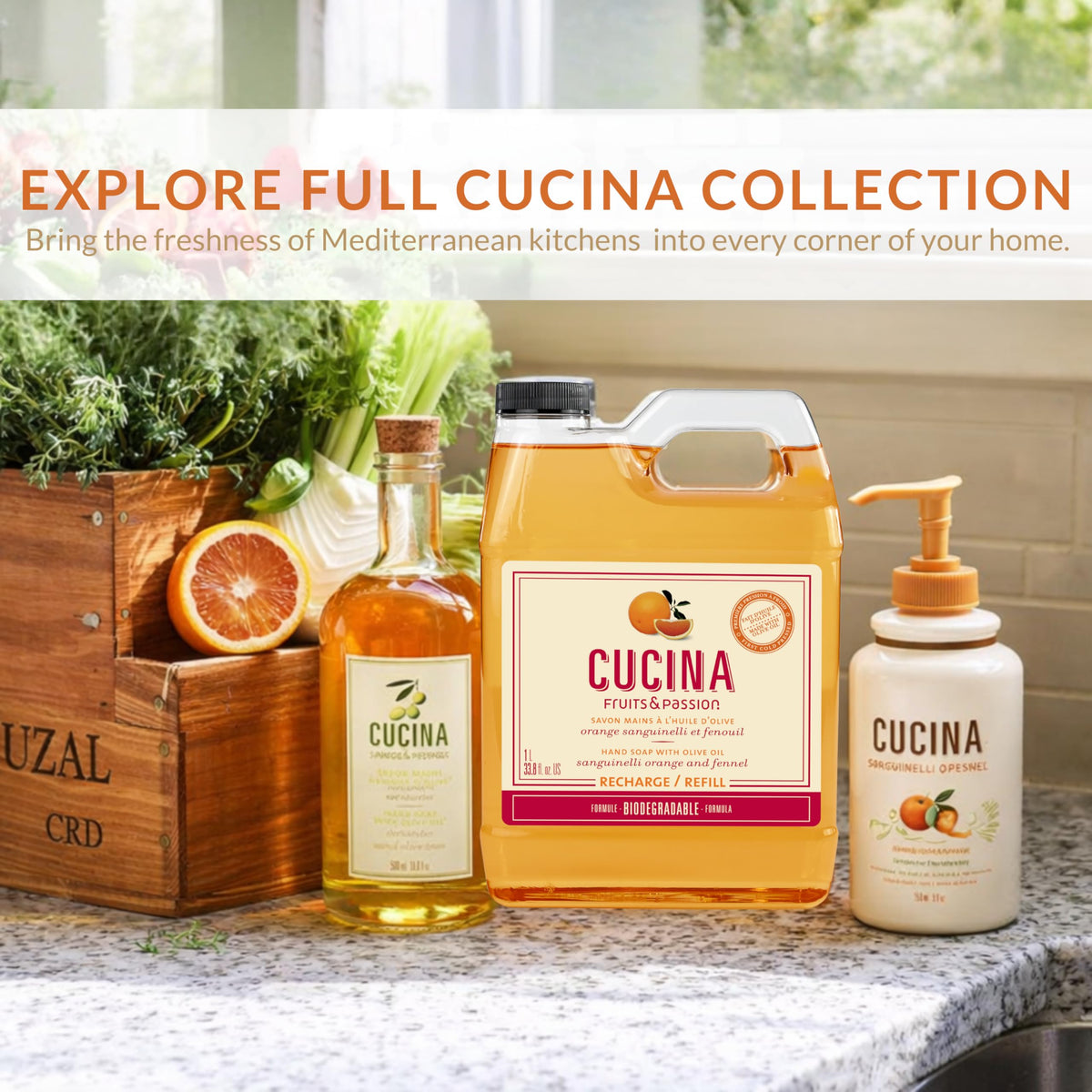 Cucina 1L refill packaging emphasizes extended use and lower packaging