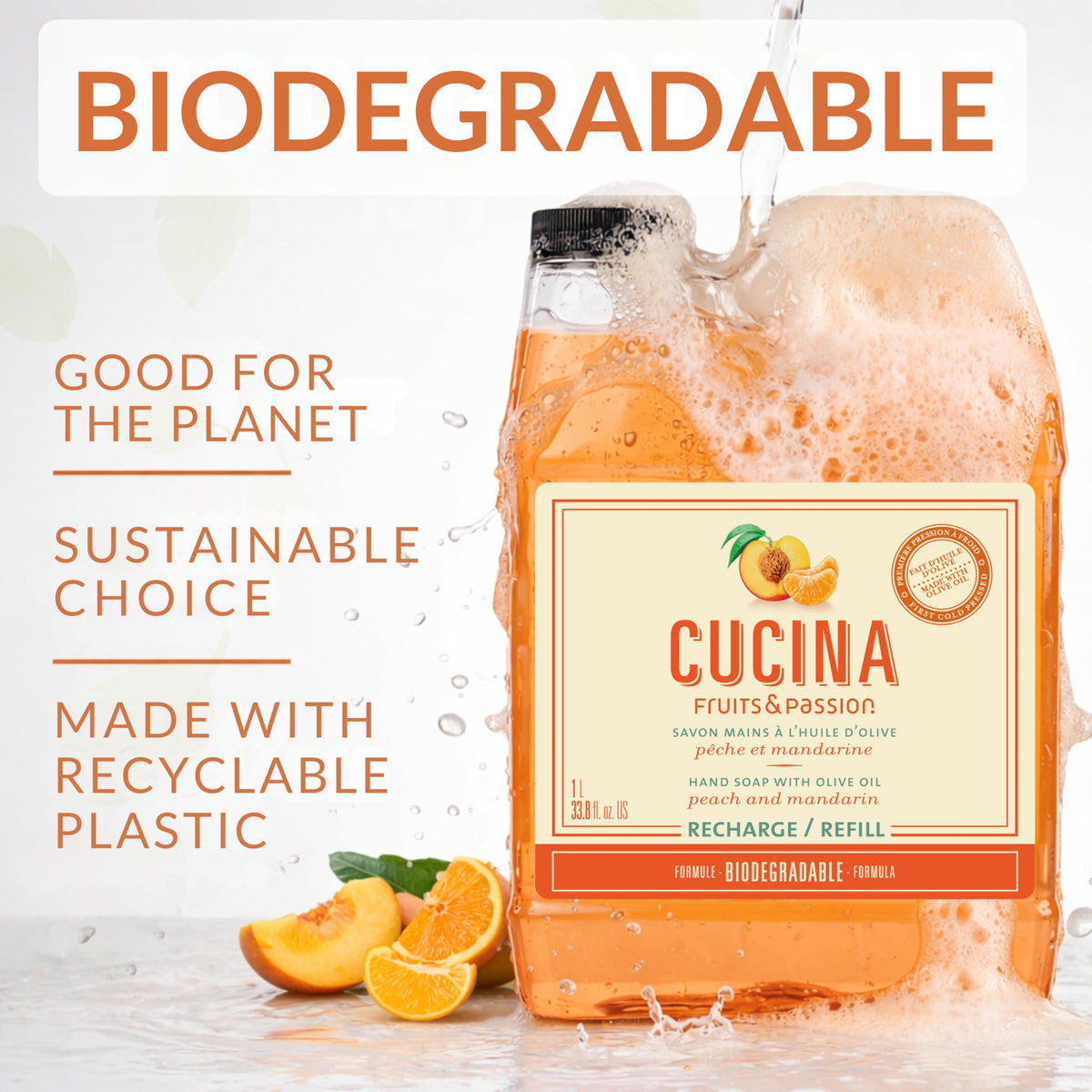 Cucina hand soap used in kitchen and bathroom scenarios.