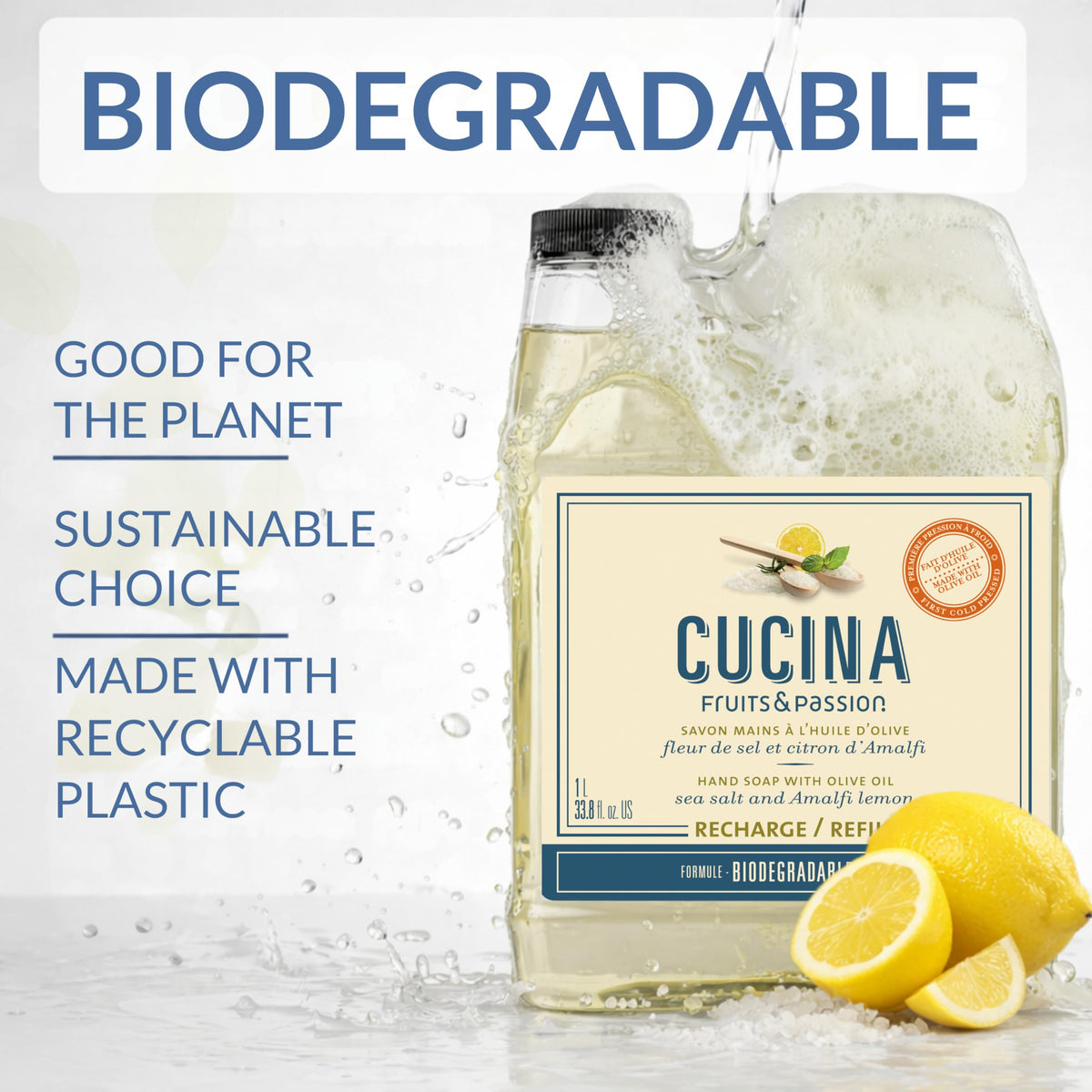 Cucina hand soap fits kitchens and bathrooms for everyday cleansing.