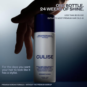 CULISE Korean Hair Oil bottle close-up highlighting the product label and bottle design.