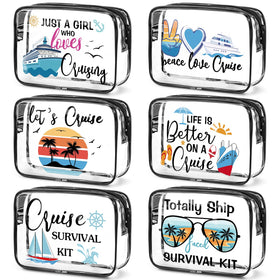 Cunno Cruise clear makeup bags six-pack, perfect for quick travel organization.