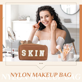 Cunno hair-style brown makeup bag stores brushes and accessories