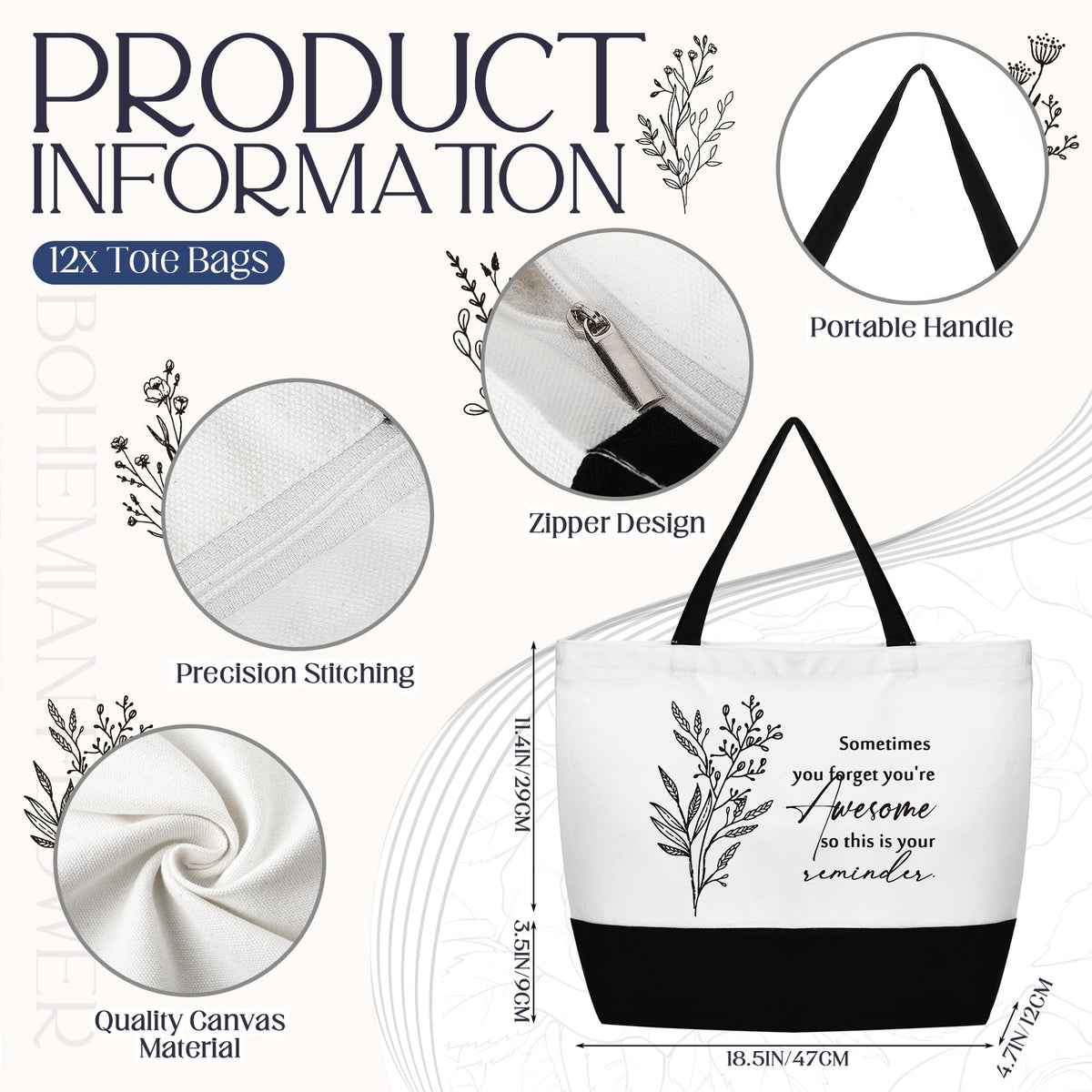 Cunno large canvas tote bag showing spacious interior for daily use.