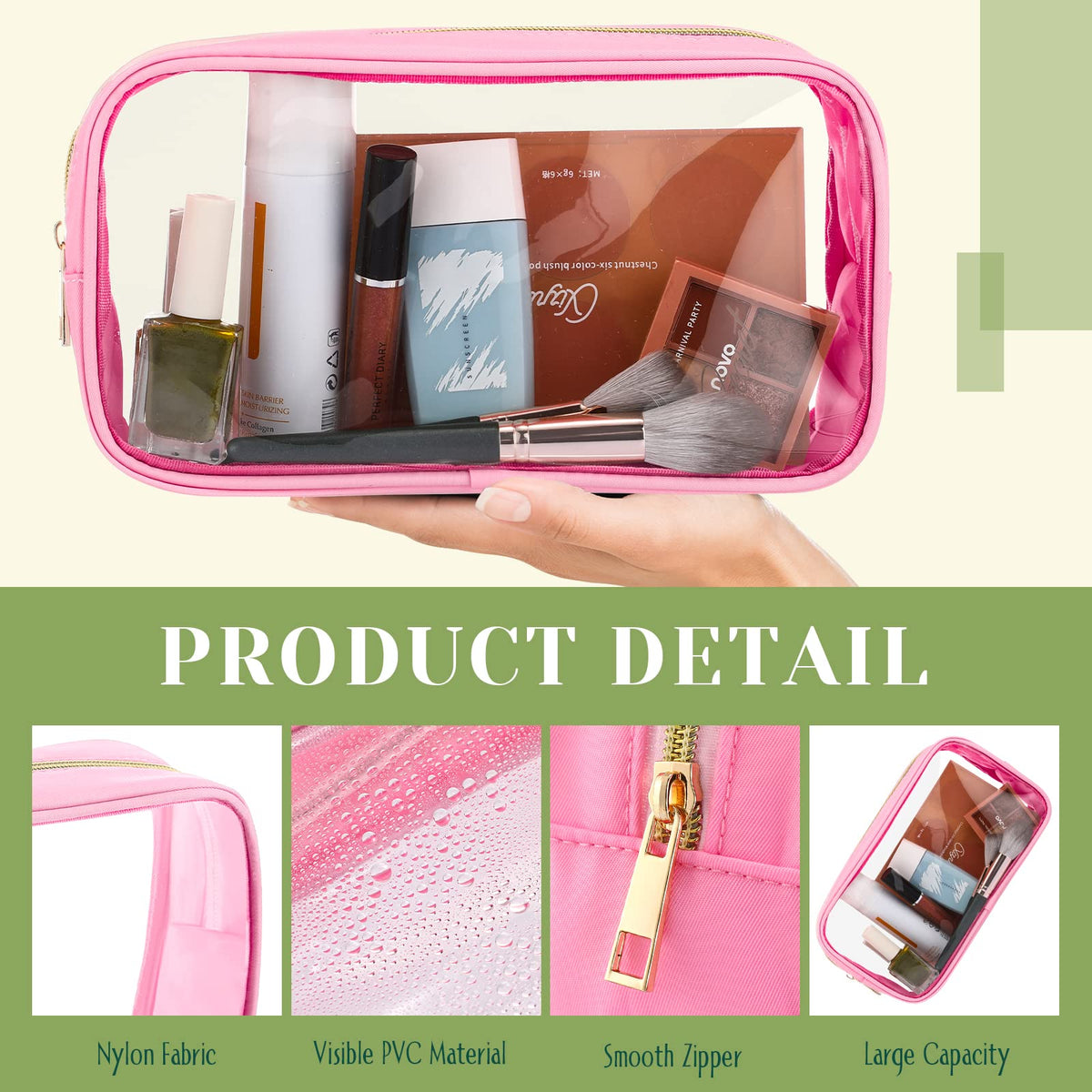 Cunno waterproof clear makeup bag, reusable and durable for frequent travel.