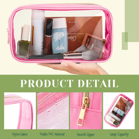 Cunno waterproof clear makeup bag, reusable and durable for frequent travel.