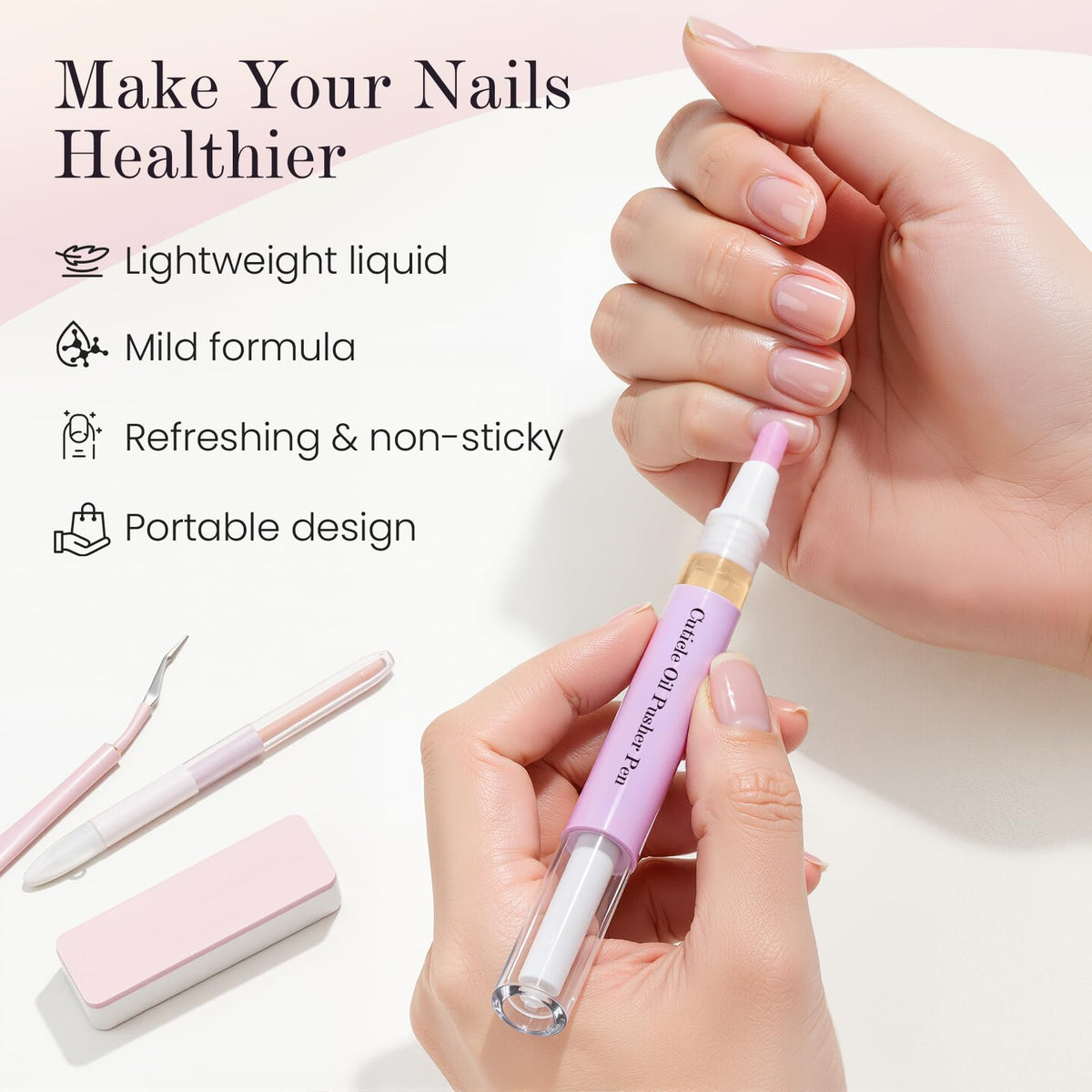 Cupofpet ceramic tip gently exfoliates along the nail bed while nourishing cuticles.