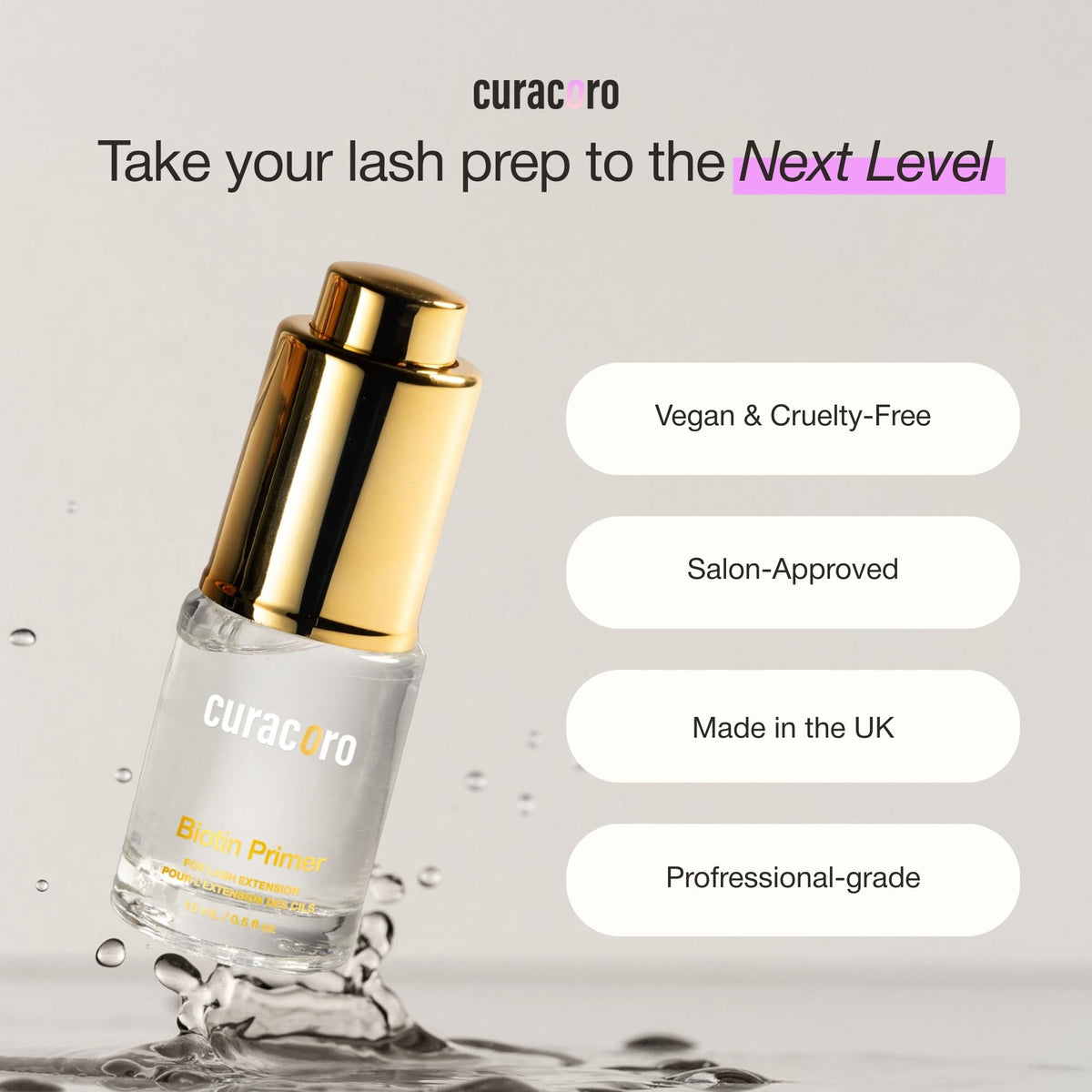 CURACORO Biotin Lash Primer brush for smooth, precise root-to-tip application