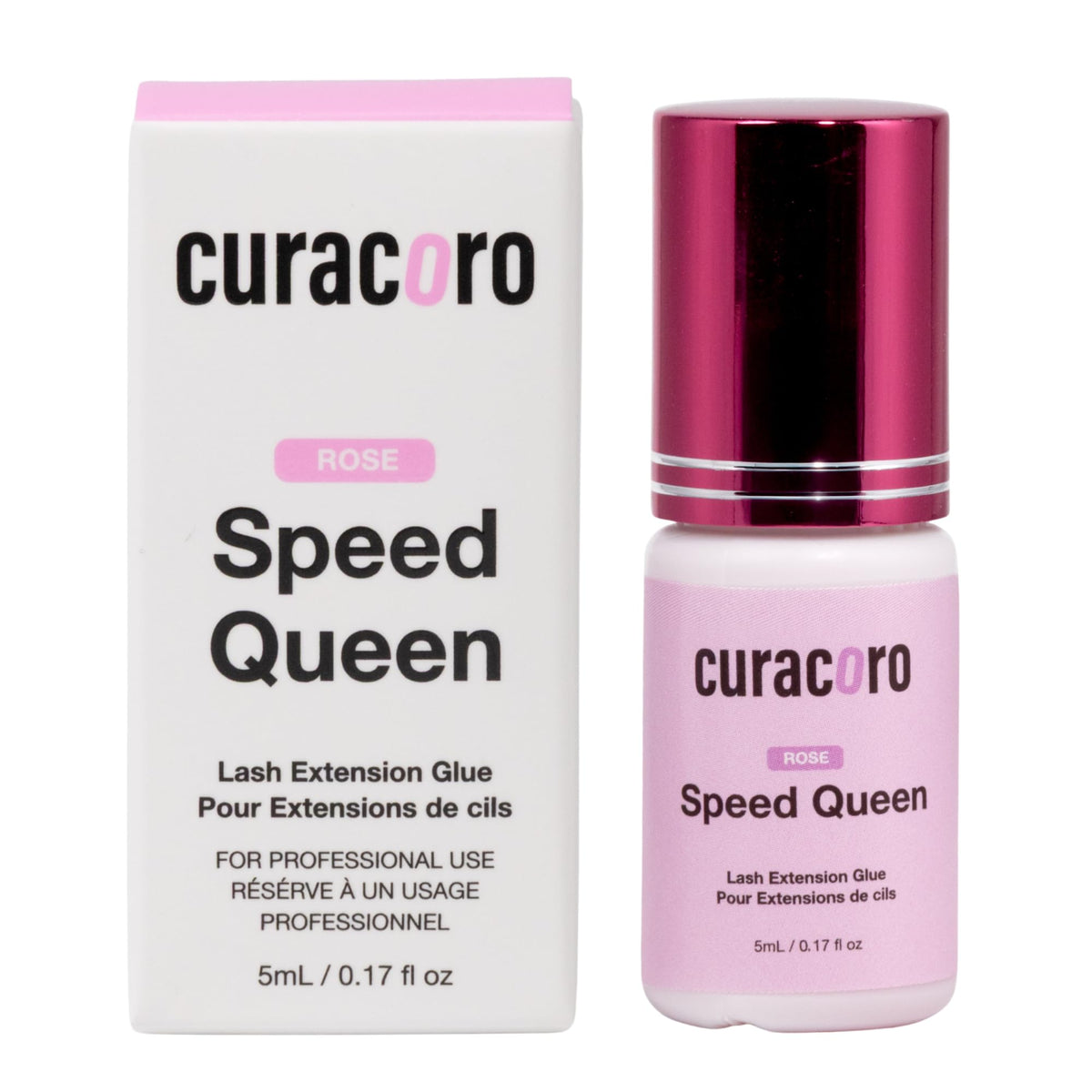 CURACORO bubblegum pink glue bottle for professionals with fast-dry performance.