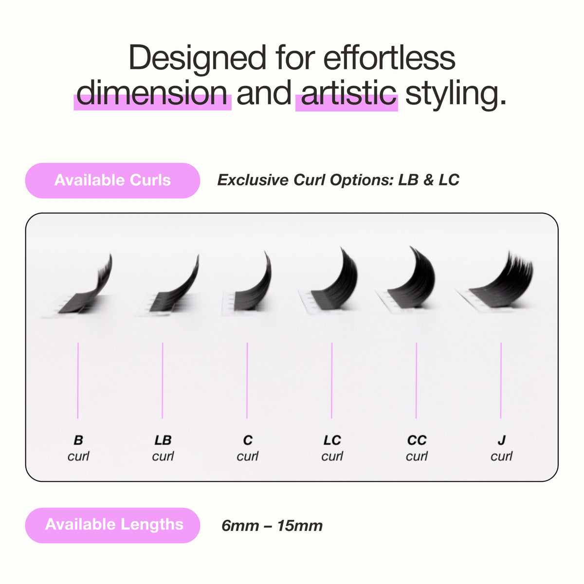 CURACORO Camellia lashes offer curls J to LC for various eye shapes.