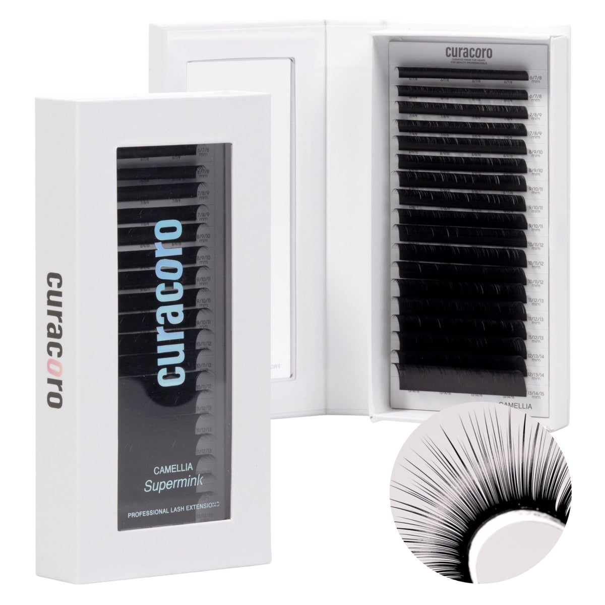 CURACORO Camellia lashes close-up shows natural texture with mixed lengths.