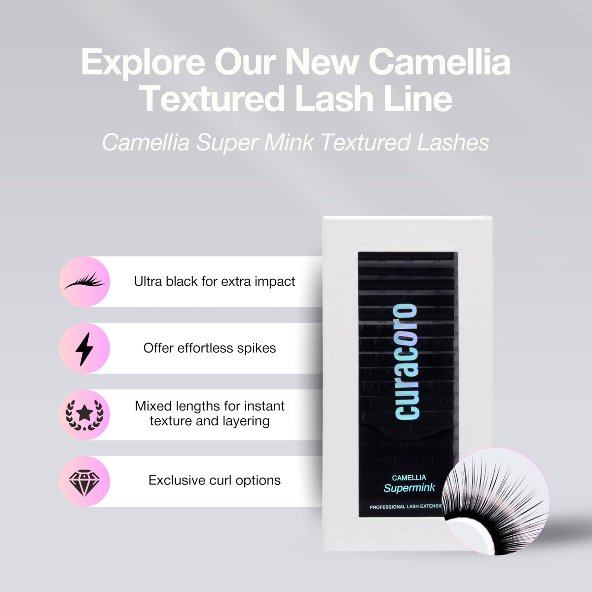 CURACORO Camellia lashes display velvety matte finish for a bold yet light look.