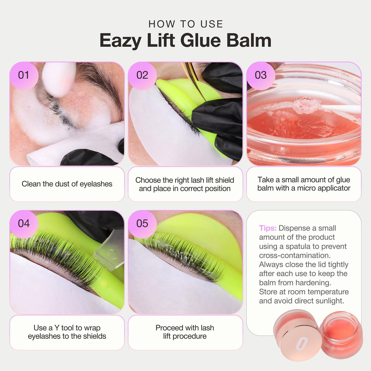 Curacoro Eazy Lash Lift Glue Balm used in salon lift process.