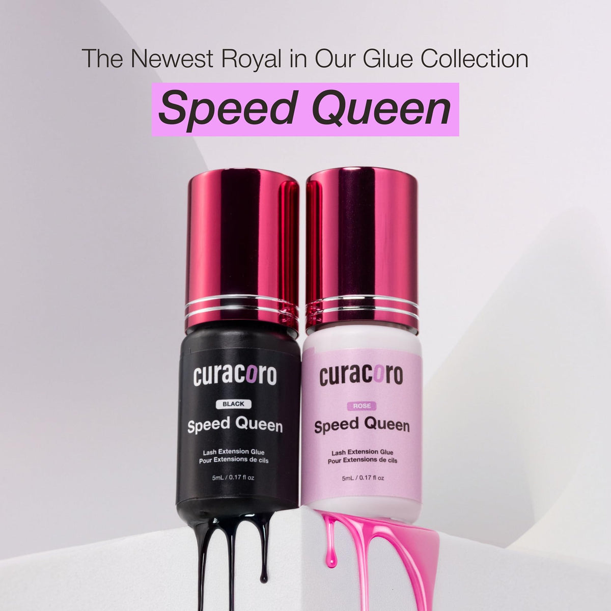Curacoro eyelash glue bottle cap close-up emphasizes tight seal for fast drying.