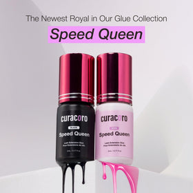 Curacoro eyelash glue bottle cap close-up emphasizes tight seal for fast drying.