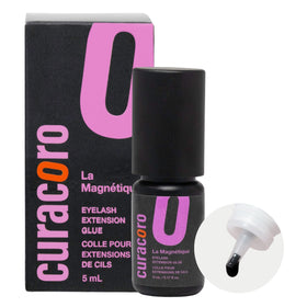 Curacoro eyelash glue clear bottle close-up for professional salon use.