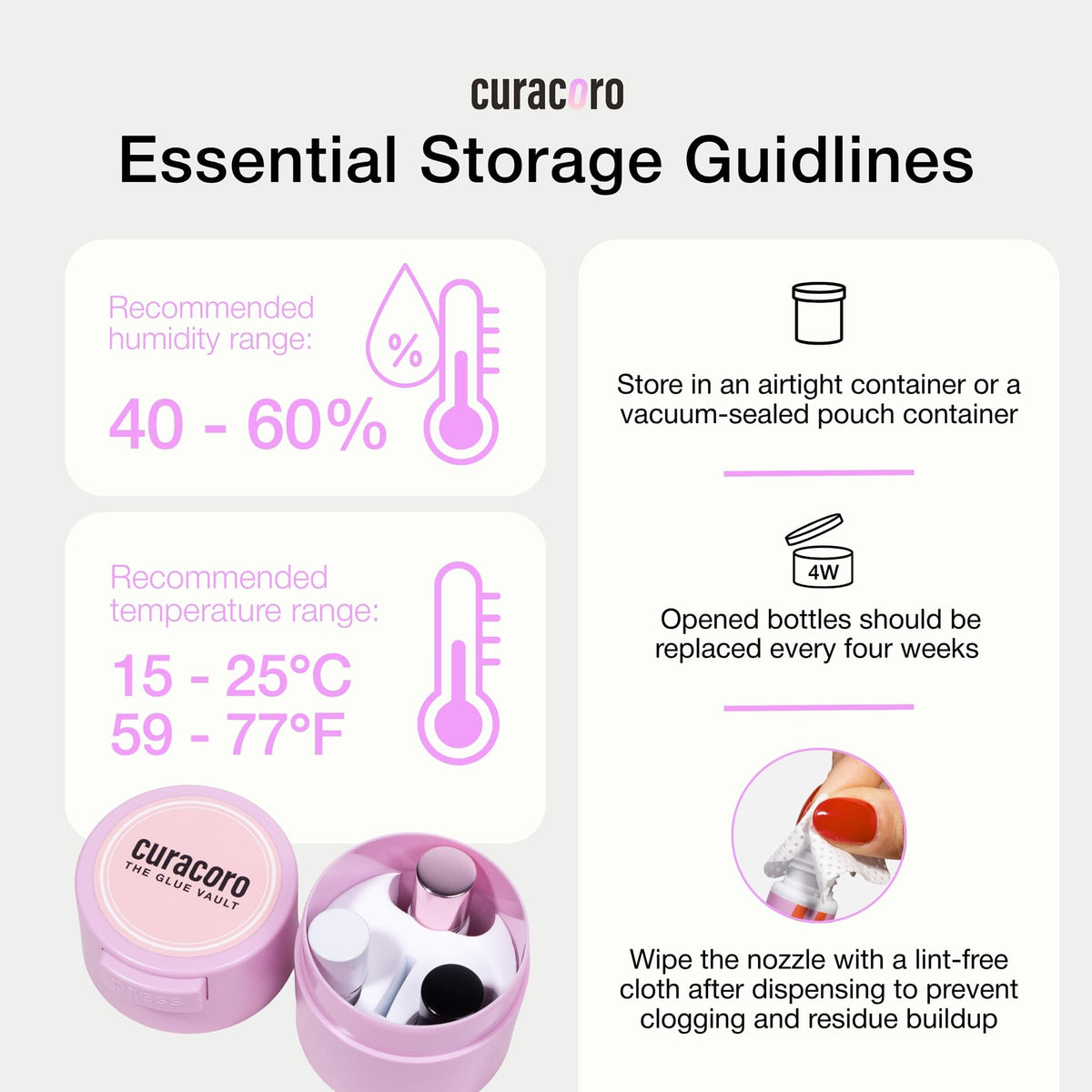 Curacoro eyelash glue latex-free formaldehyde-free formula for pros.