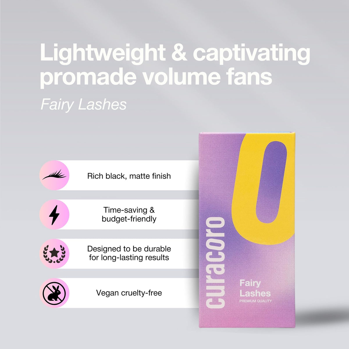 Curacoro Fairy Lashes 3D 12mm CC curl for dramatic yet comfortable volume.