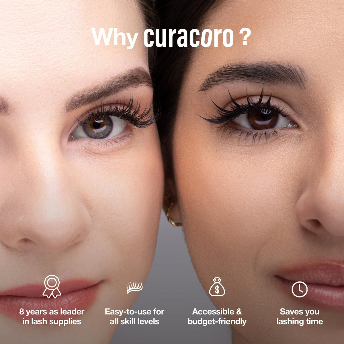 Curacoro Fairy Lashes 3D 8mm CC curl for quick, defined application.