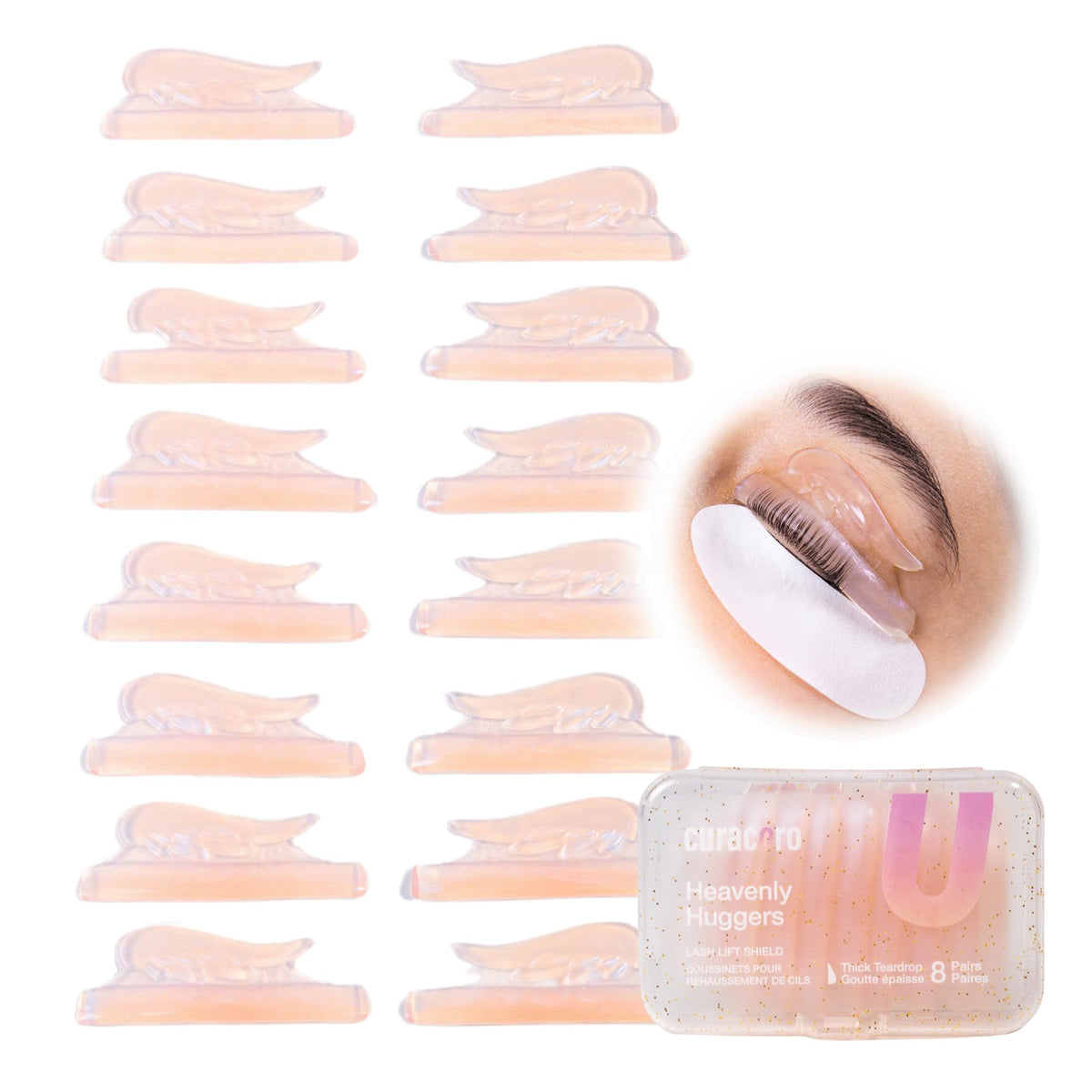 CURACORO lash lift shields 16-piece set in 8 sizes for versatile curl
