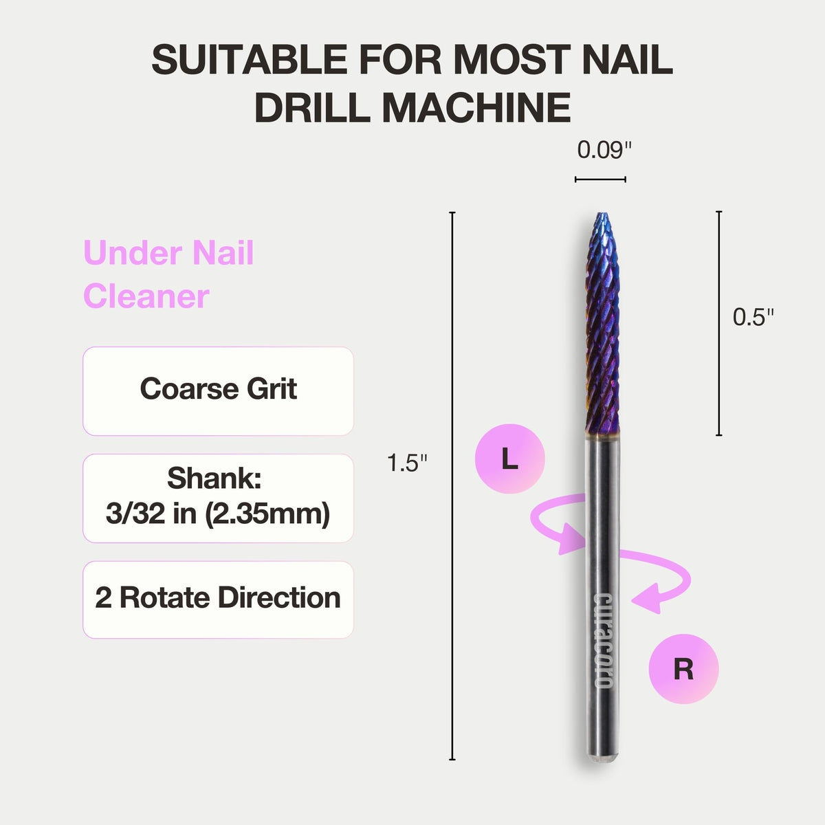Curacoro nail drill bit coarse grit in action for clean nails