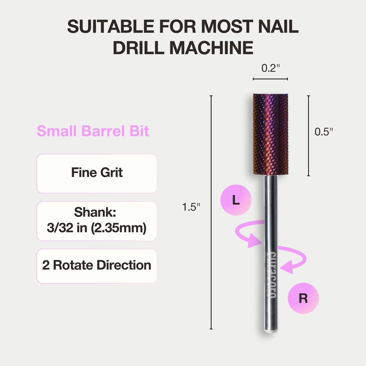 Curacoro bit buffing a gel nail with smooth results.