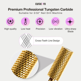 CURACORO carbide medium-grit bit refines acrylic and gel nails for smooth results