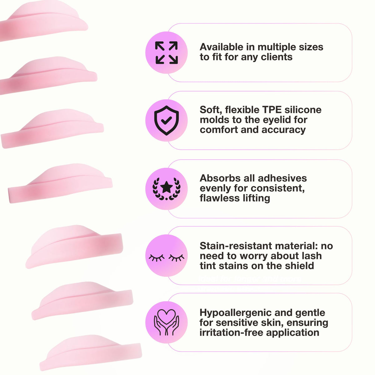 Curacoro silicone lash lift pad offers gentle grip for precise lifting.