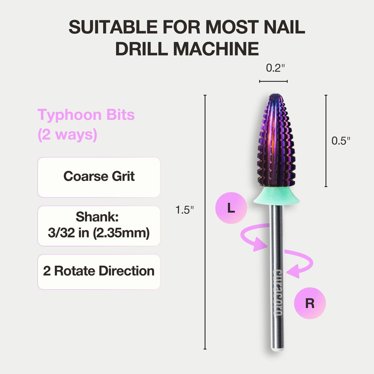 Curacoro Typhoon carbide bits help dissipate heat during longer sessions.