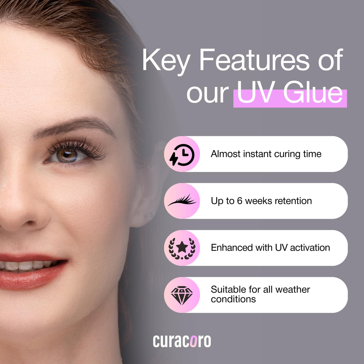 CURACORO UV lash glue clear formula for natural-looking extensions