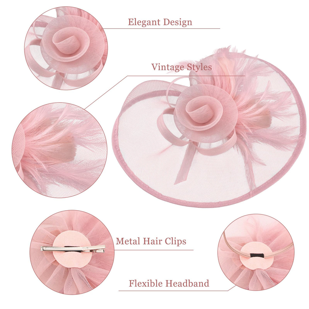 CURASA pink fascinator clip pin secures hairstyle with flair