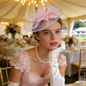 CURASA pink fascinator flower embellishment for vintage tea party look