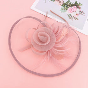 CURASA pink feathers and mesh fascinator adds delicate texture