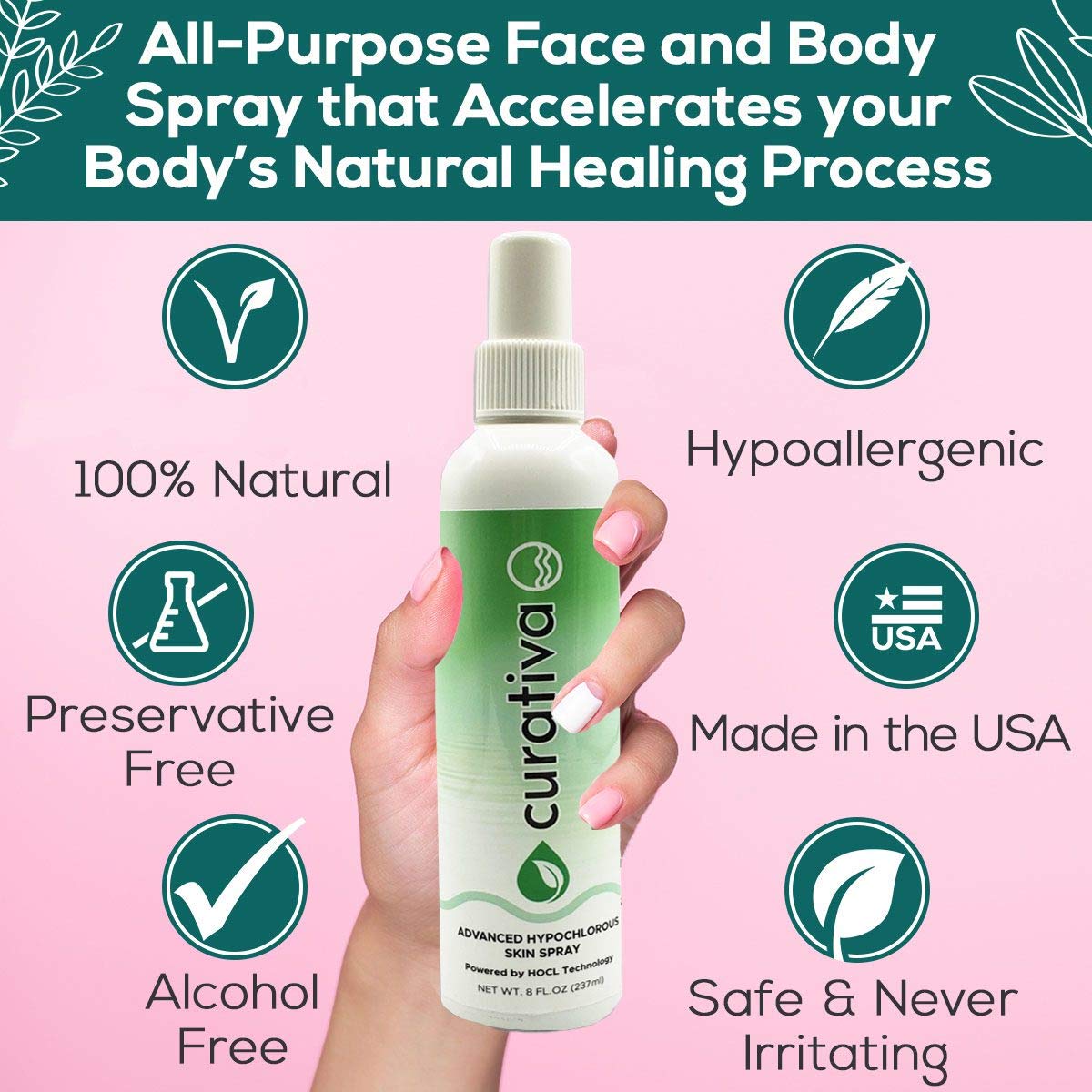 Curativa Bay skin spray application demonstrates easy spritz for fresh skin